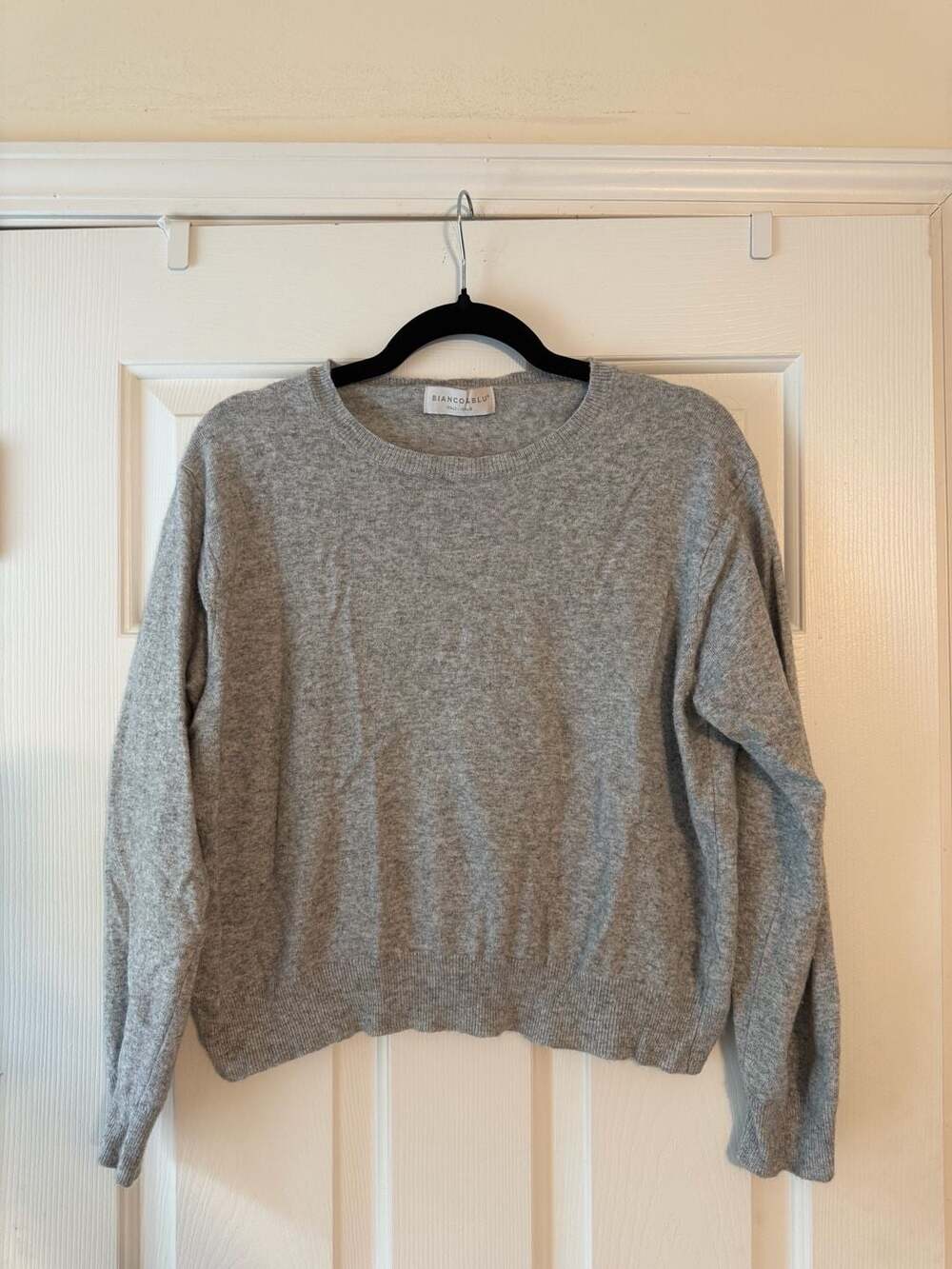 Bianco&Blu Italian Grey Wool Blend Crew Neck Pullover Sweater